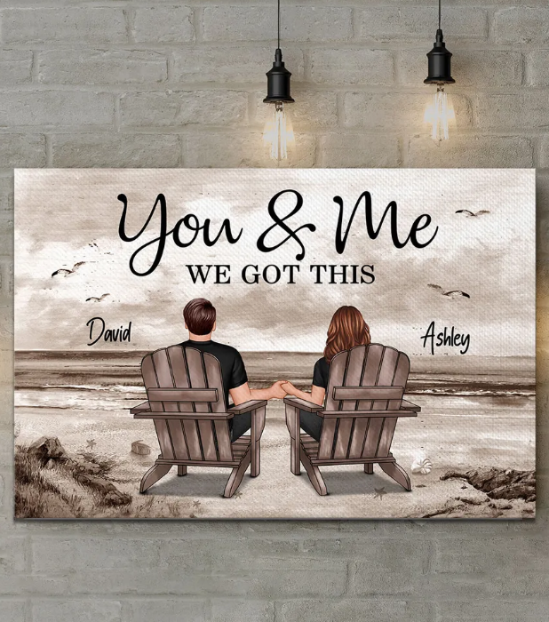 Personalized Canvas Retro Vintage Back View Couple Sitting Beach Landscape