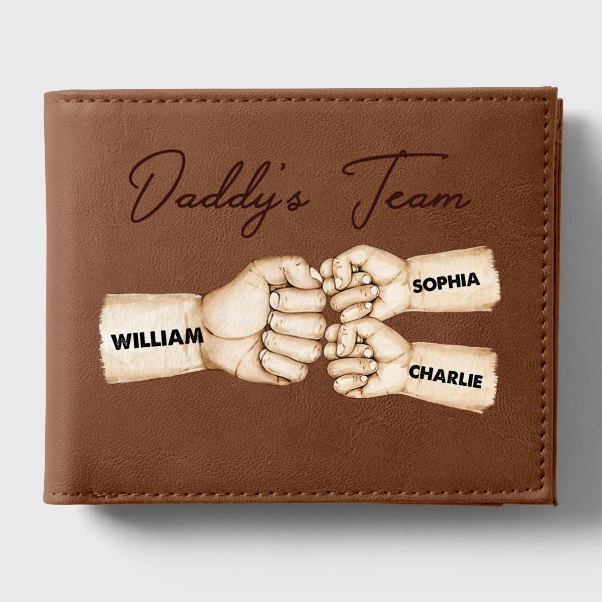 Personalized Printed Leather Wallet - Daddy‘s Team Fist Bump