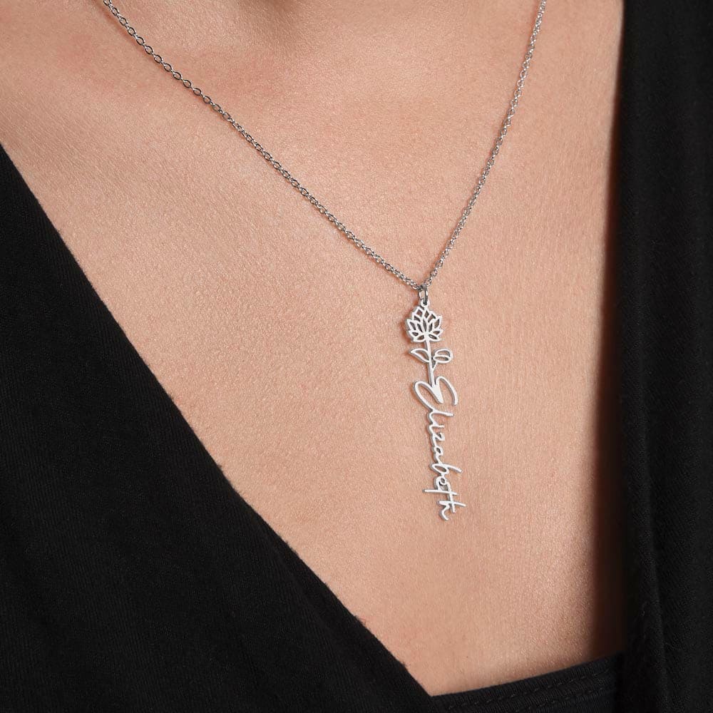 Birth Flower Name Necklace - Never Forget That I Love You