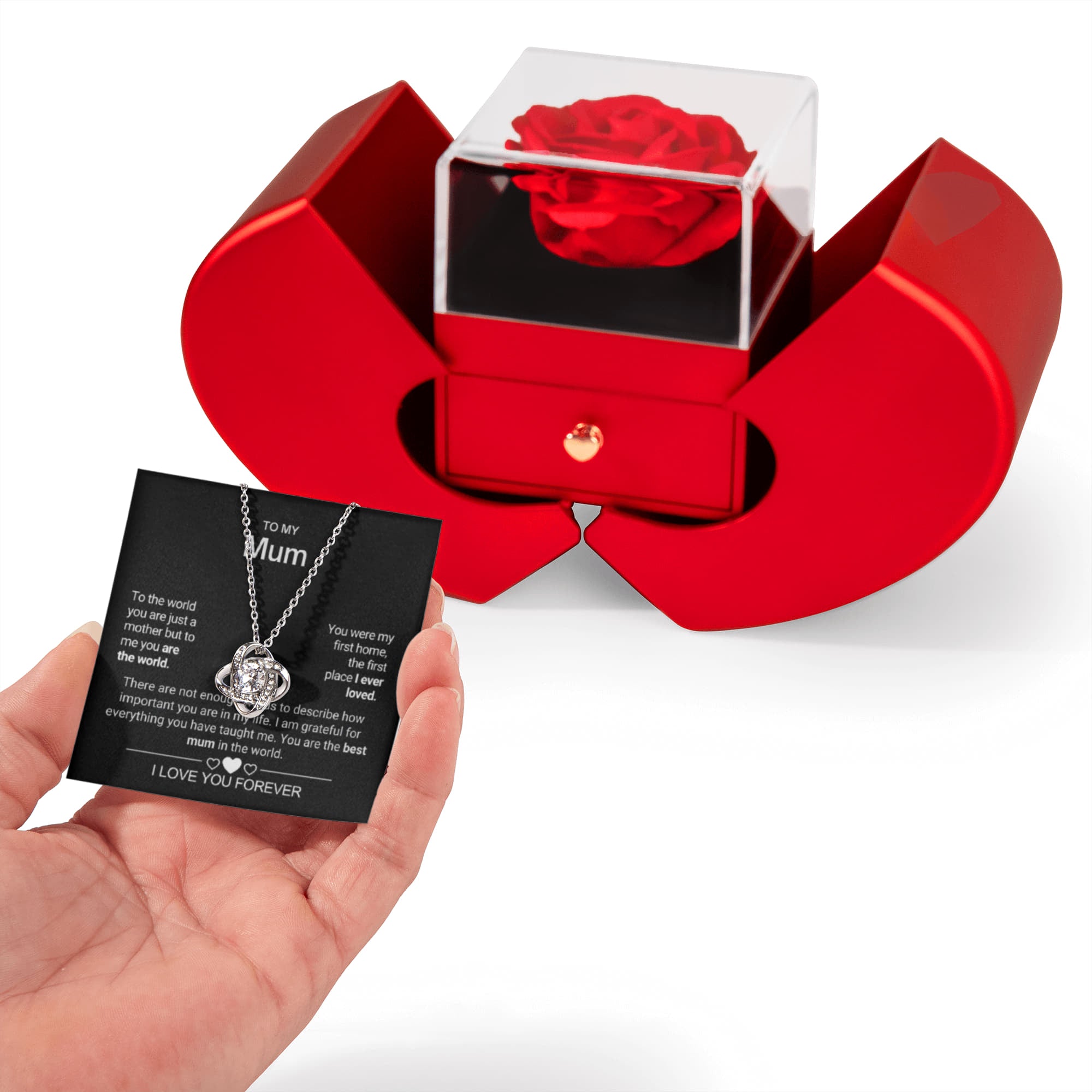Love Knot Necklace with Red Heart Rose Box - CustomLove