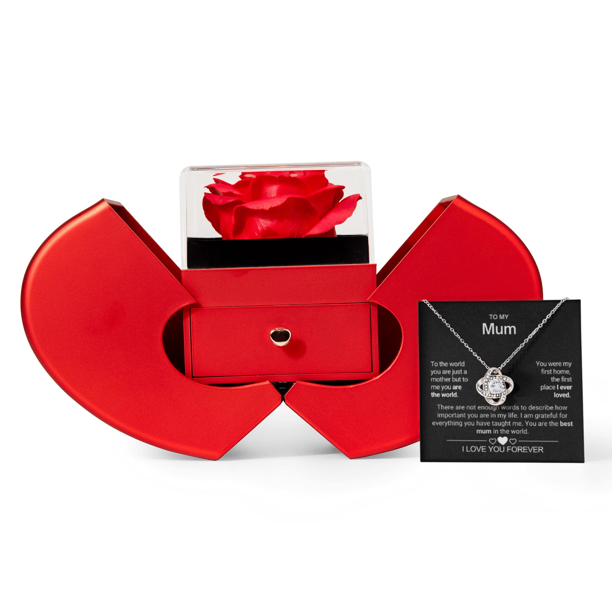 Love Knot Necklace with Red Heart Rose Box - CustomLove