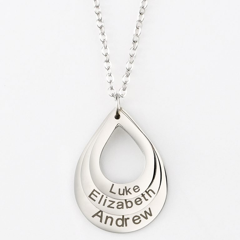 Personalized Engraved Drop Shaped Family Necklace