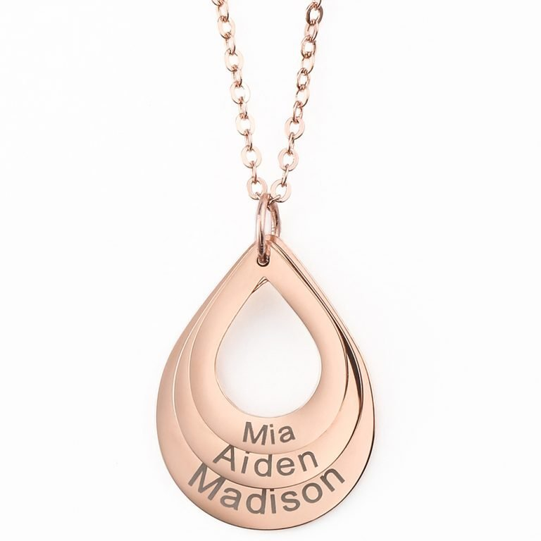 Personalized Engraved Drop Shaped Family Necklace