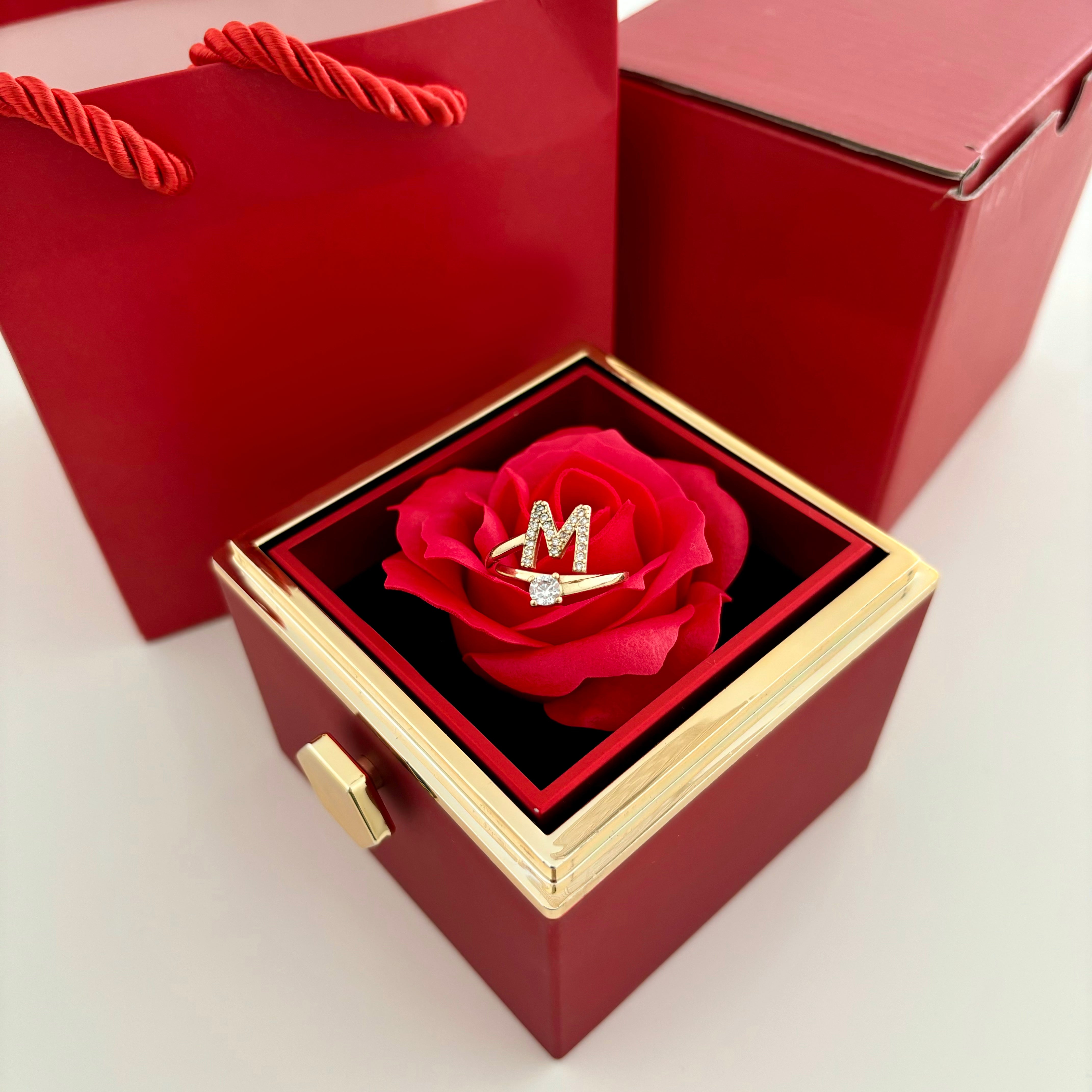 Eternal Rose Box - With Initial Ring & Rose