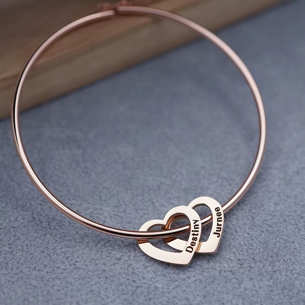 Custom Heart Pendant Bangle – 18K Gold Plated Bracelet
