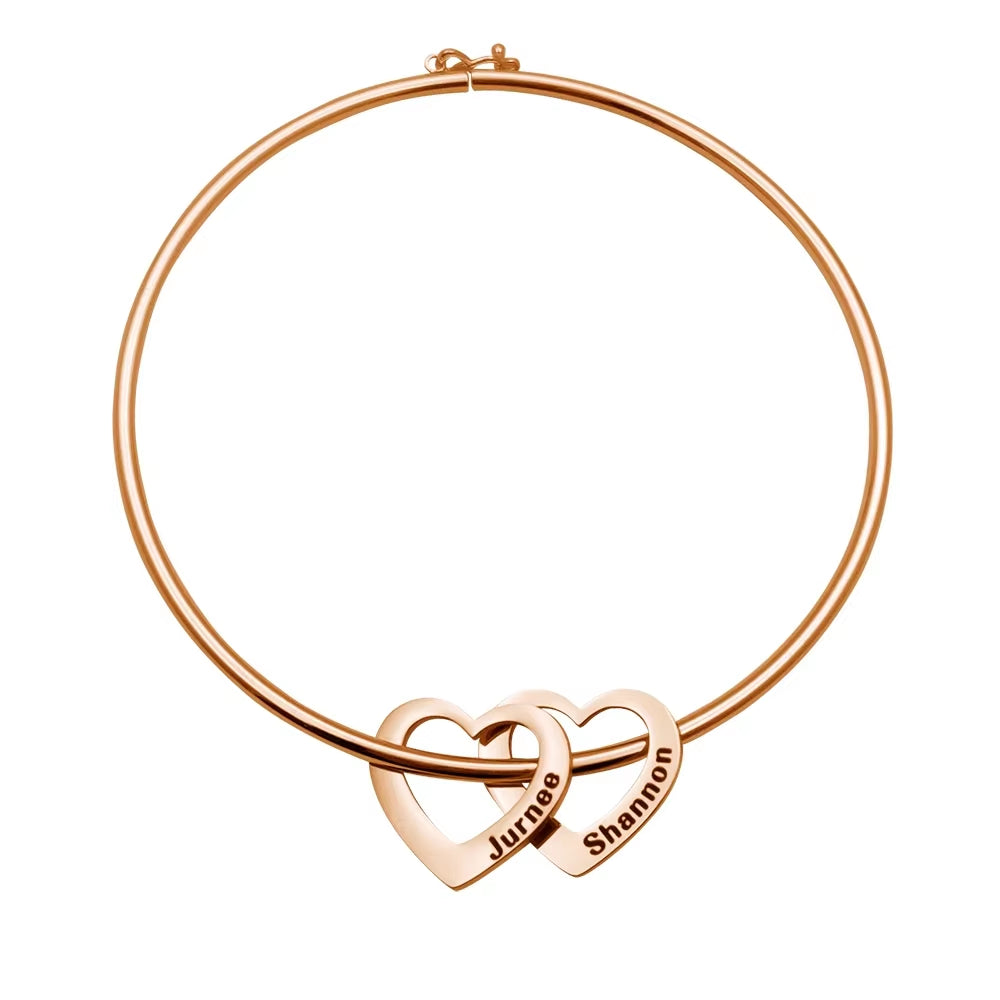 Custom Heart Pendant Bangle – 18K Gold Plated Bracelet