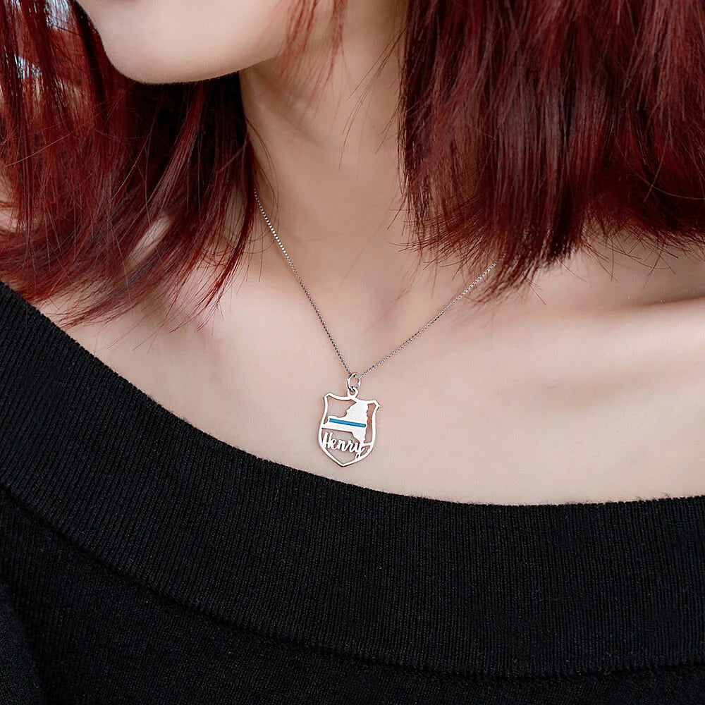 Personalized Police Badge State Map Name Necklace