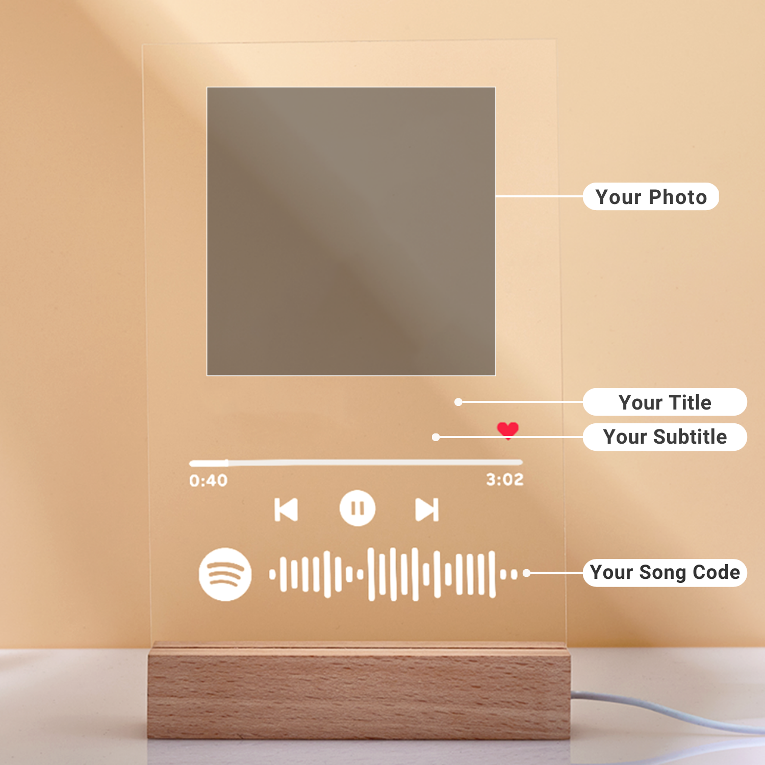 Custom Spotify Photo Music - Plaque Night Light