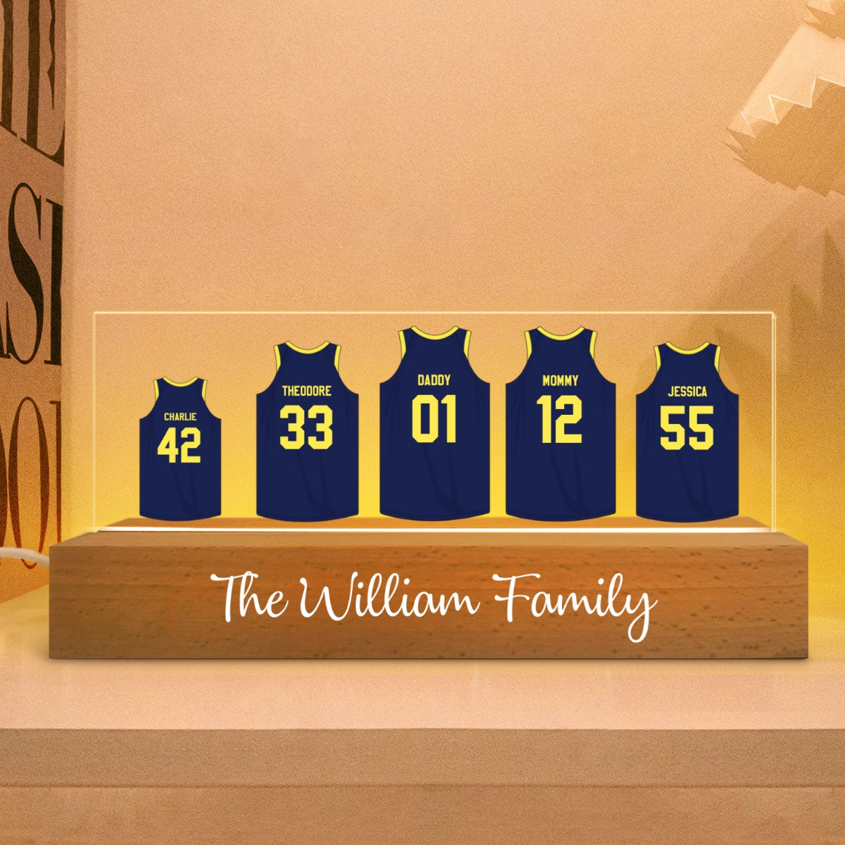 Personalized Basketball Family Acrylic Block LED Night Light