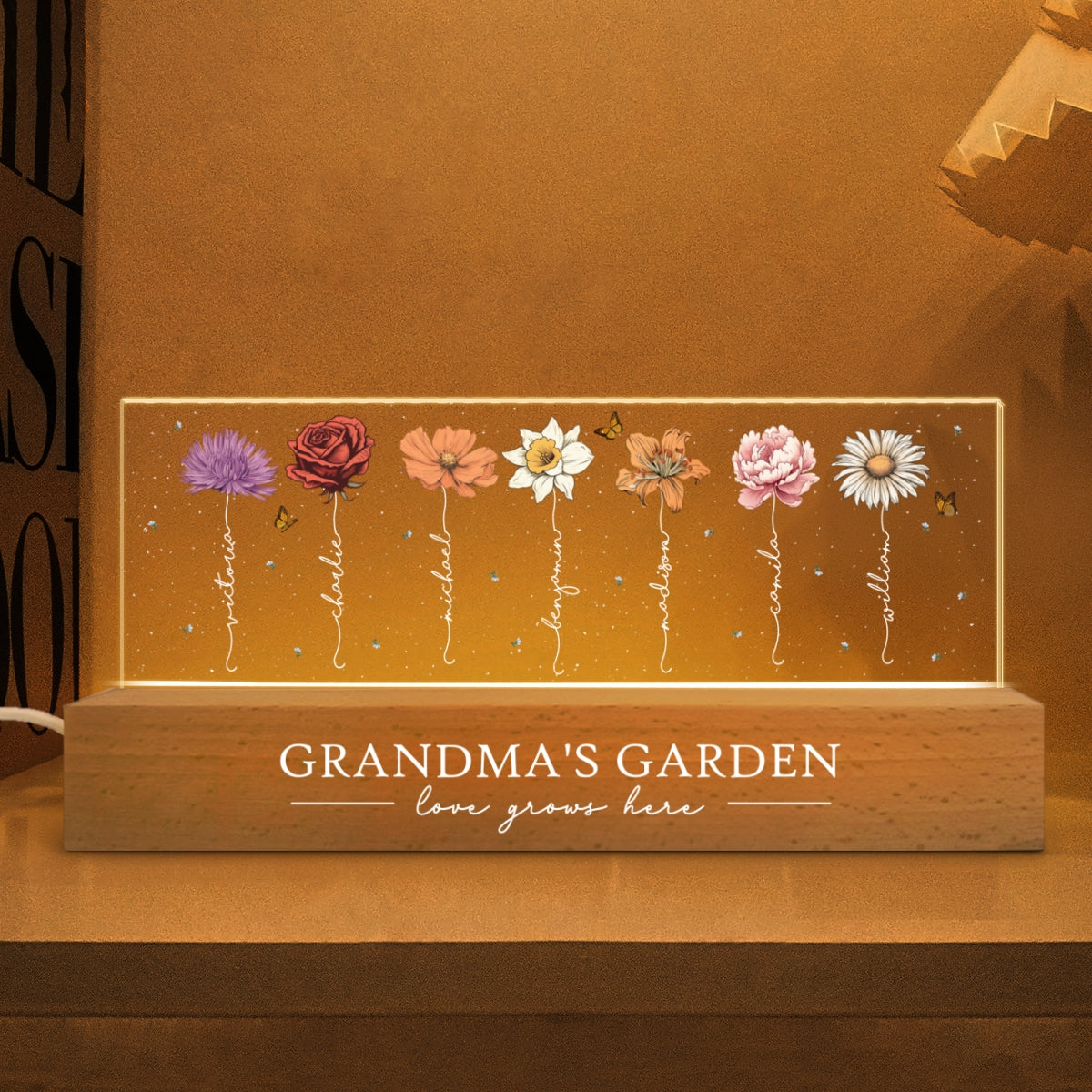 Personalized LED Night Light - Grandma‘s Garden Birth Month Flowers