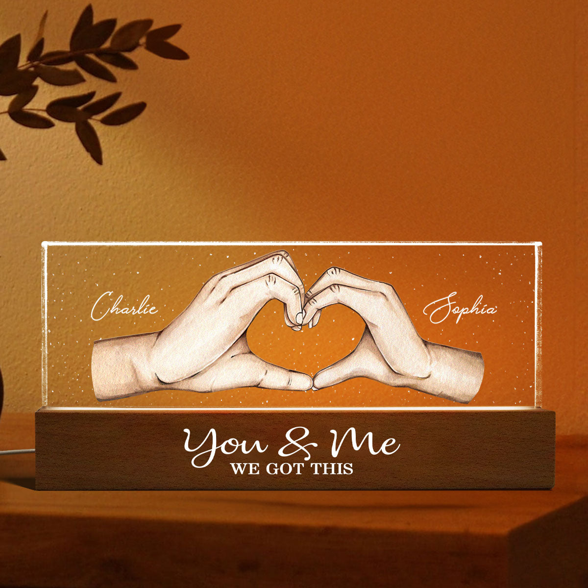 Personalized Acrylic LED Night Light - You Me We Got This Heart Hands