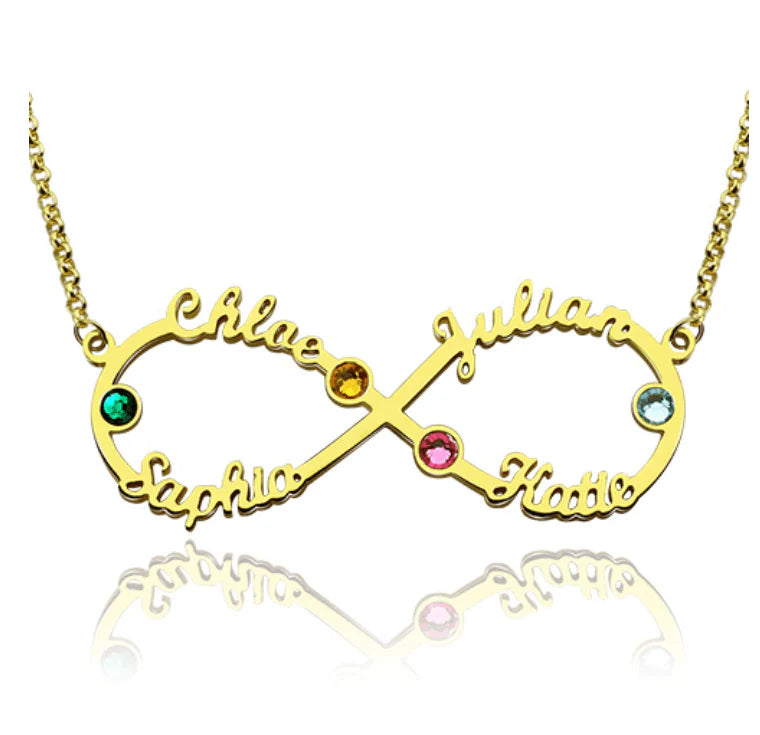 Personalized Infinity Four Name Necklace With Birthstones