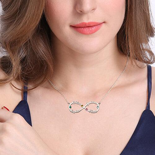 Personalized Infinity Four Name Necklace With Birthstones