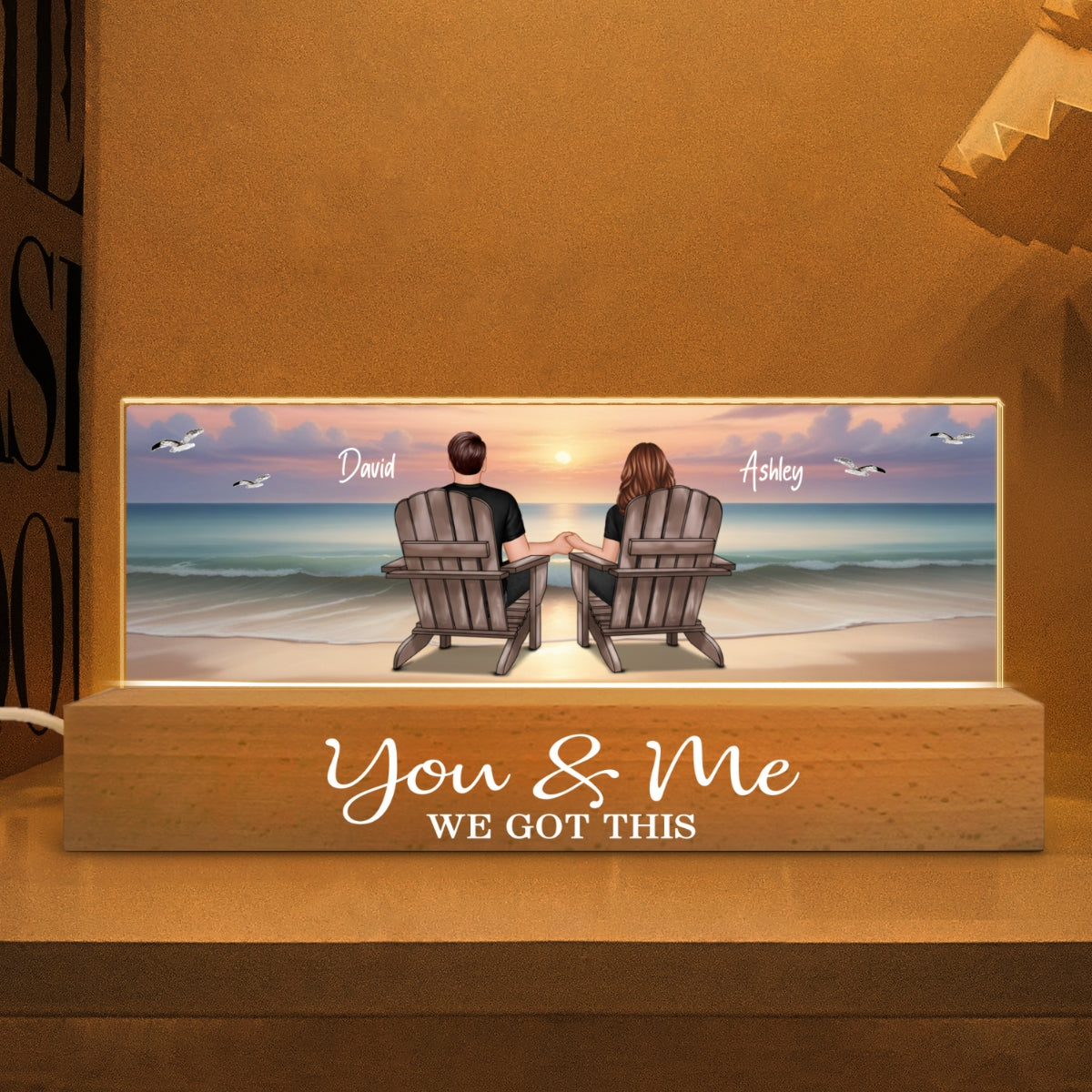 Personalized Acrylic Block LED Night Light - Eternal Sunset Beach Couple