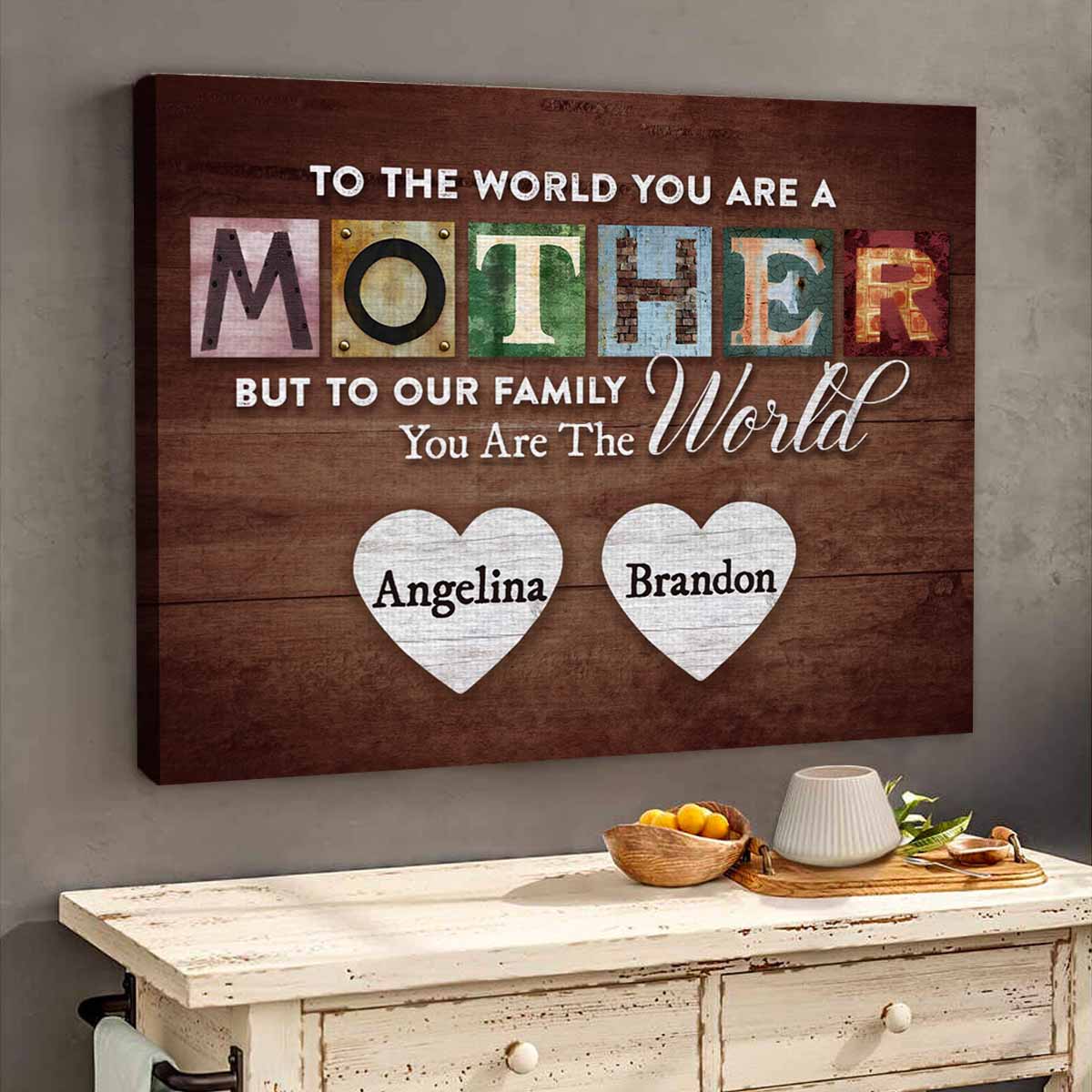 You Are The World Custom Names Canvas For Mom