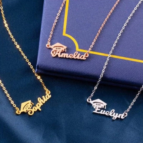 Personalized Bachelor Cap Name Necklace Graduation Gifts