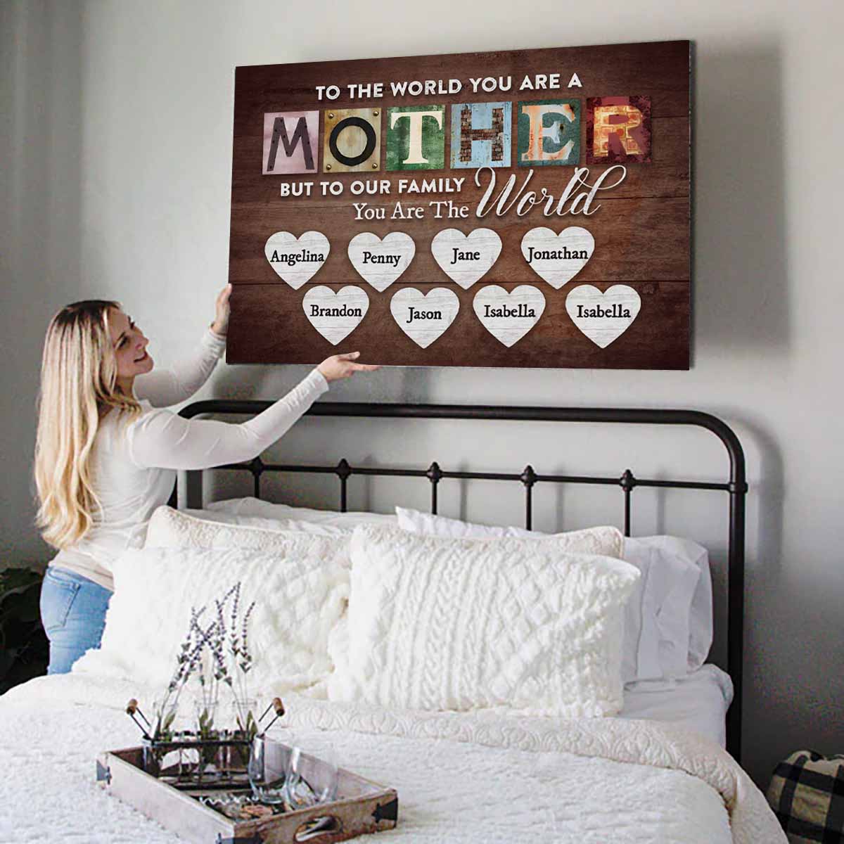 You Are The World Custom Names Canvas For Mom