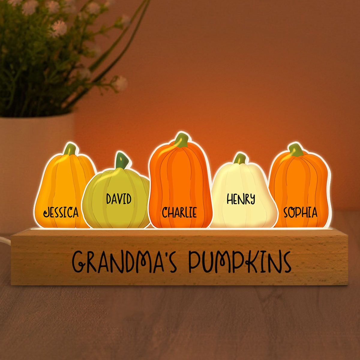 Personalized Acrylic Block LED Light, Grandma Pumpkins