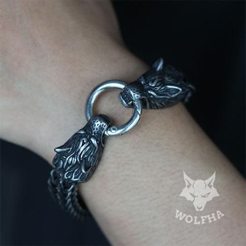 Vintage Viking Wolf Stainless Steel Bracelet