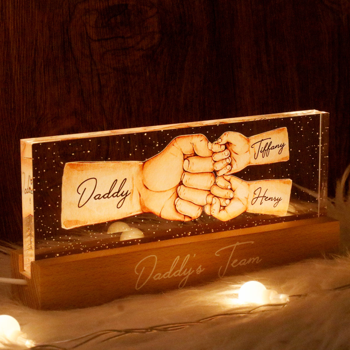 Personalized LED Night Light, Daddy's Team Fist Bump