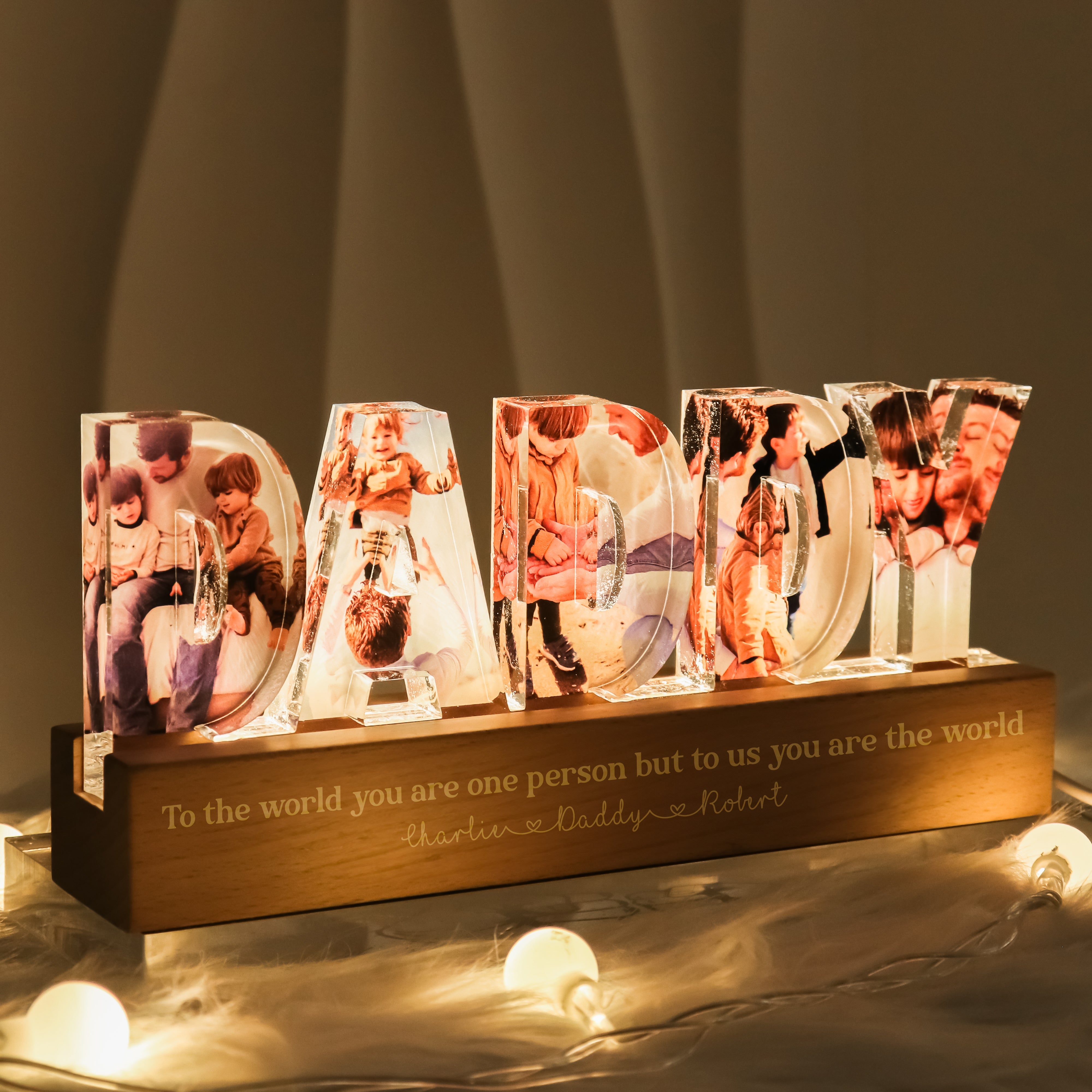 Personalized LED Night Light - Daddy To Us You Are The World Photo Collage