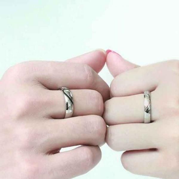 Personalized Two Tone Heart Titanium Steel Couple Rings