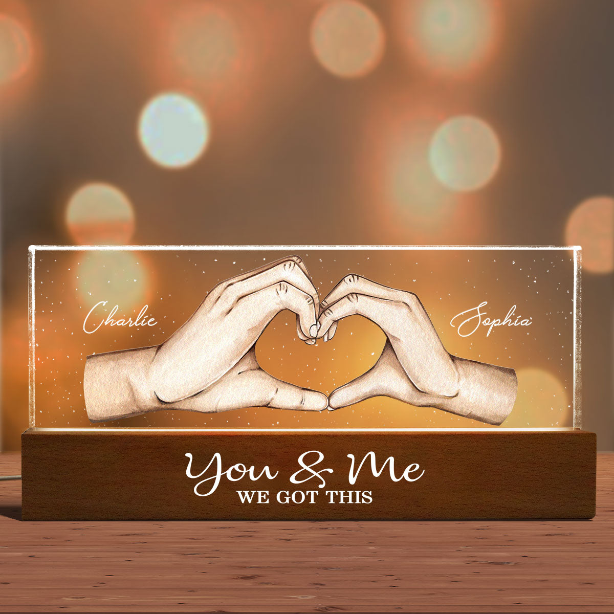 Personalized Acrylic LED Night Light - You Me We Got This Heart Hands